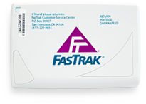 Fastrak Standard Transponder, which is a white square object with the Fastrak Logo and if found return instructions.